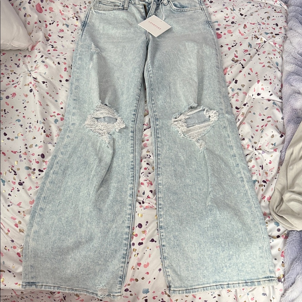 Lovervet by Vervet Light Blue Distressed Women Jeans (High rise wide leg 26/3)